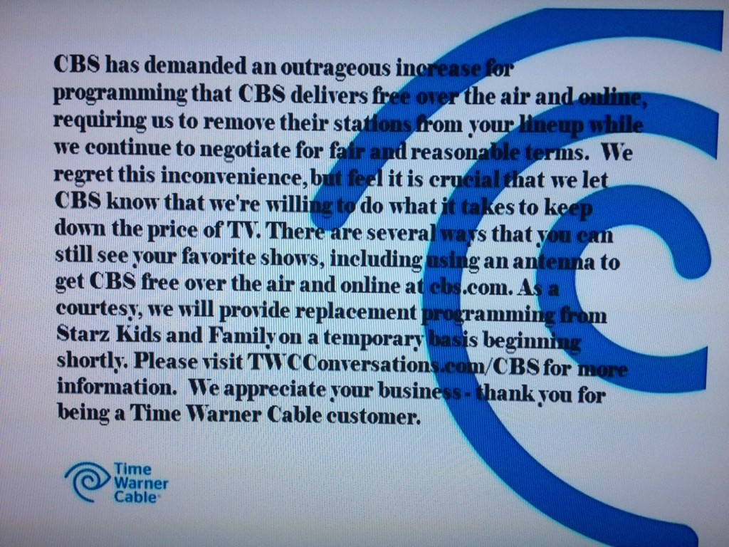 Time Warner Cable and CBS - Now 24 Hours into the War